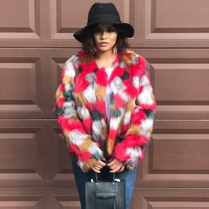 Vince Camuto Multi Colores Faux Fur Coat